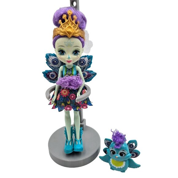 Doll Enchantimals Patter Peacock And Flap Figure Pet Mattel Blue Purple Hair - Picture 1 of 8